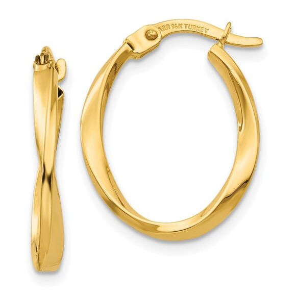 Kazi Luxury 14k Yellow Gold Polished Twisted Oval Hoop Earrings